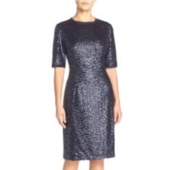 Eliza J Short Sleeve Sequin Embellished Formal Sheath Dress Navy Blue - Picture 1 of 5